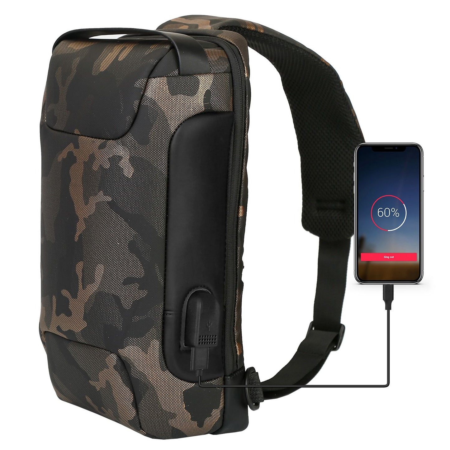 Men's Waterproof Sling Bag | Anti-Theft, USB Port