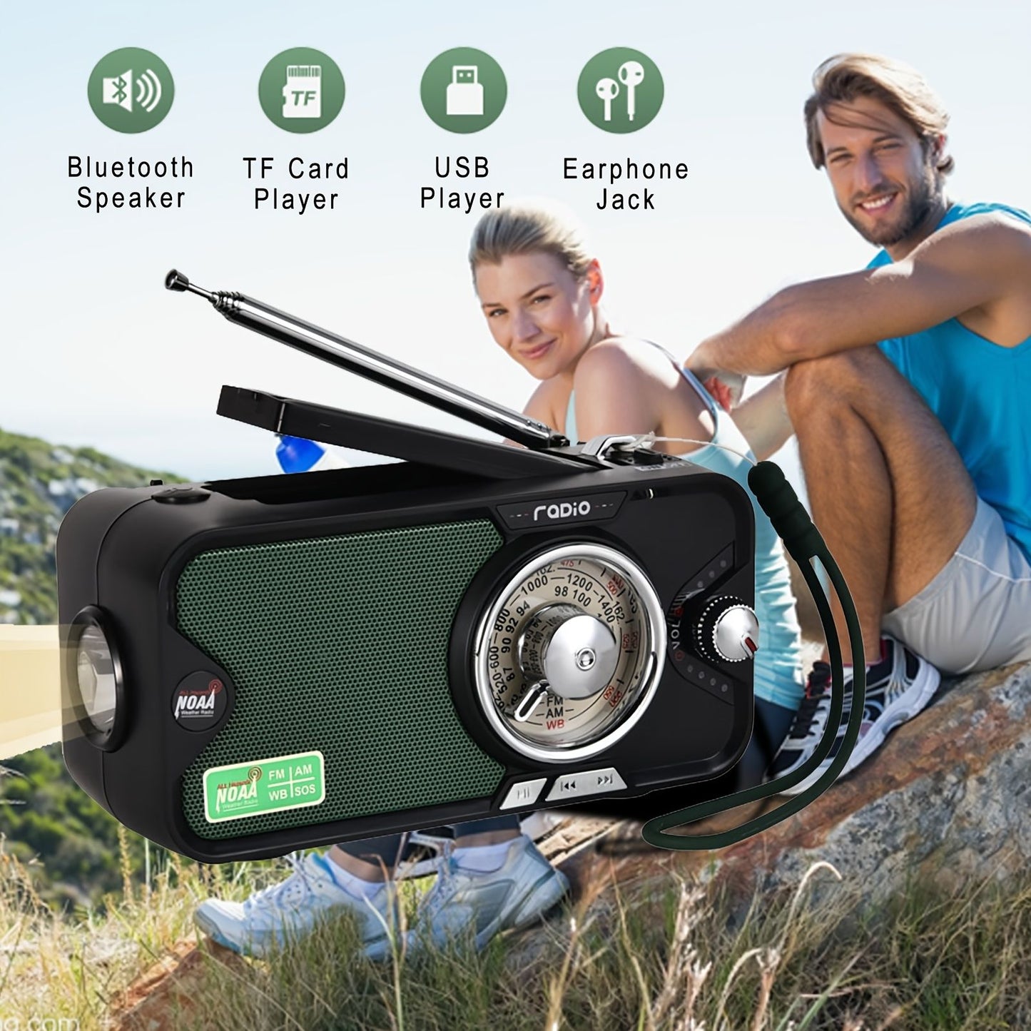 3600mAh Emergency Radio | NOAA, AM/FM, Bluetooth, Solar/USB Charging