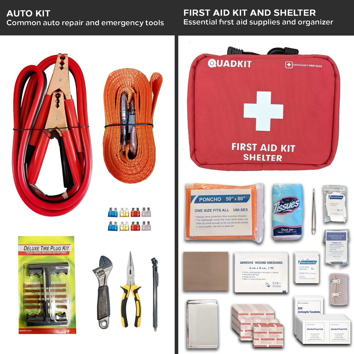 QUADKIT ATV Emergency Kit | 106 Pieces, 4-in-1 Auto & First Aid