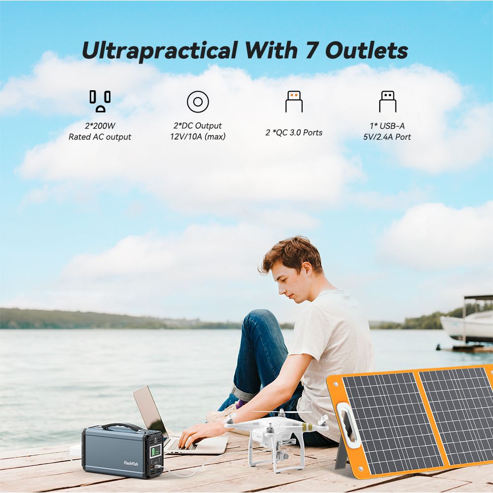 300W Solar Generator | FlashFish 60000mAh with 60W Solar Panel