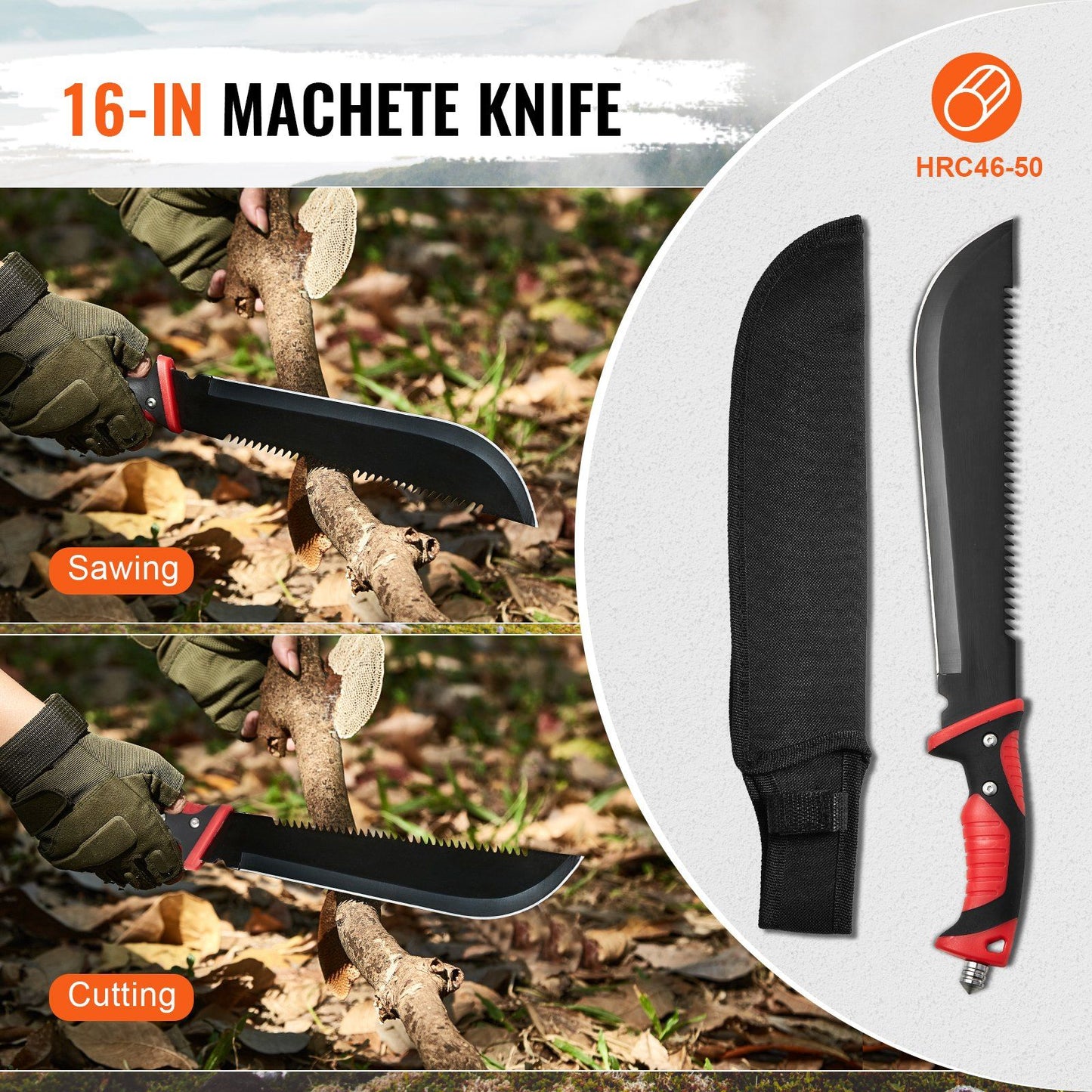 Camping Hatchet & Machete Set | Hunting Knife, Flashlight & Paracord