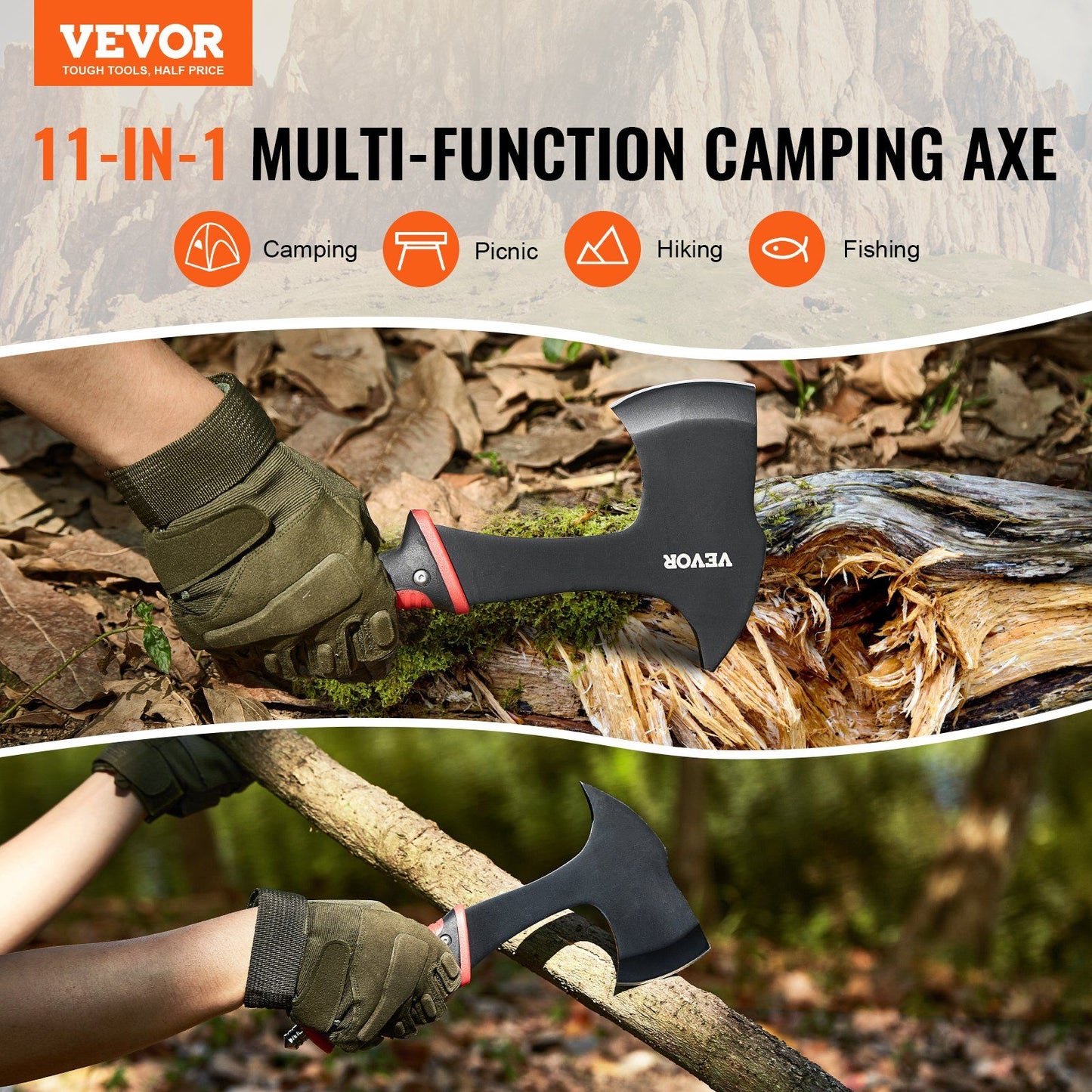 Camping Hatchet & Machete Set | Hunting Knife, Flashlight & Paracord