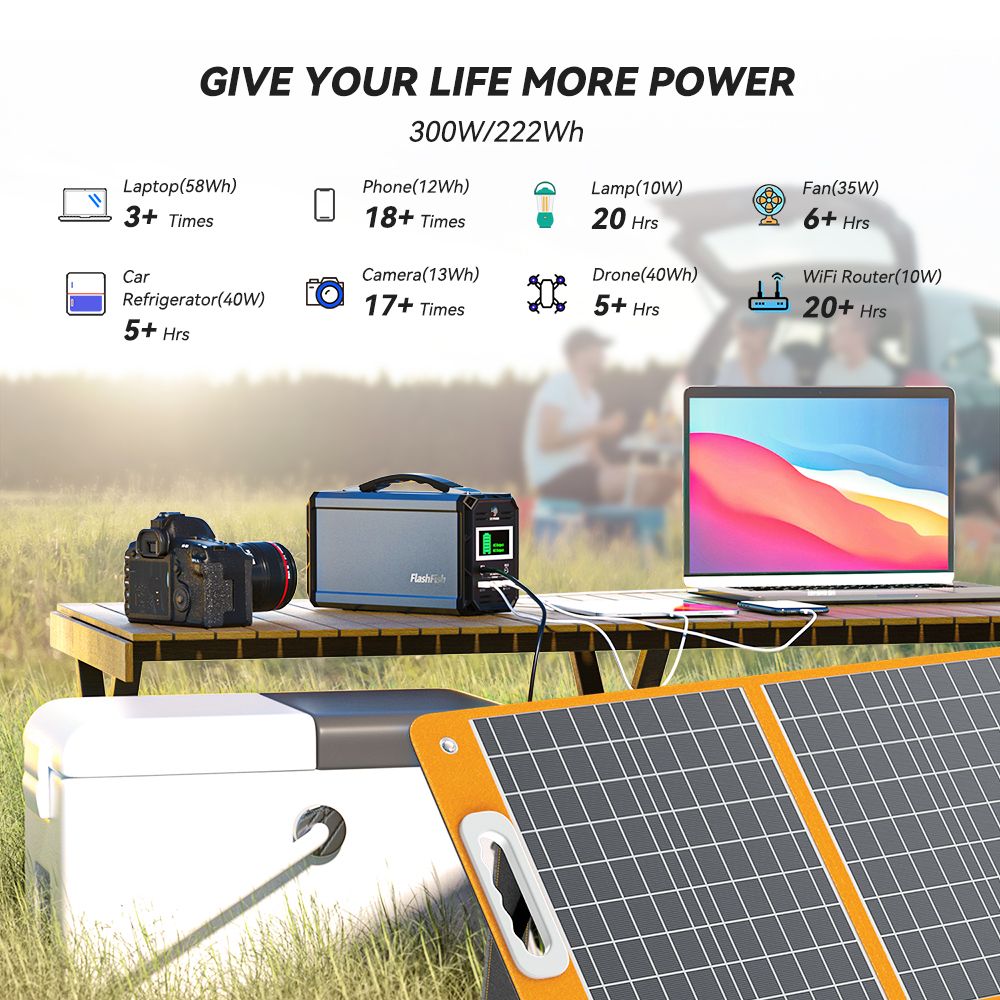 300W Solar Generator | FlashFish 60000mAh with 60W Solar Panel