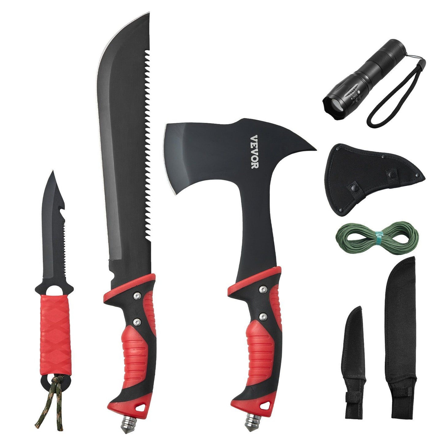 Camping Hatchet & Machete Set | Hunting Knife, Flashlight & Paracord