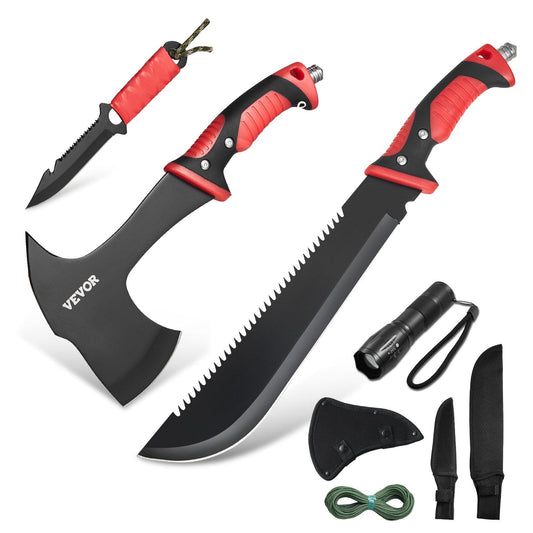 Camping Hatchet & Machete Set | Hunting Knife, Flashlight & Paracord