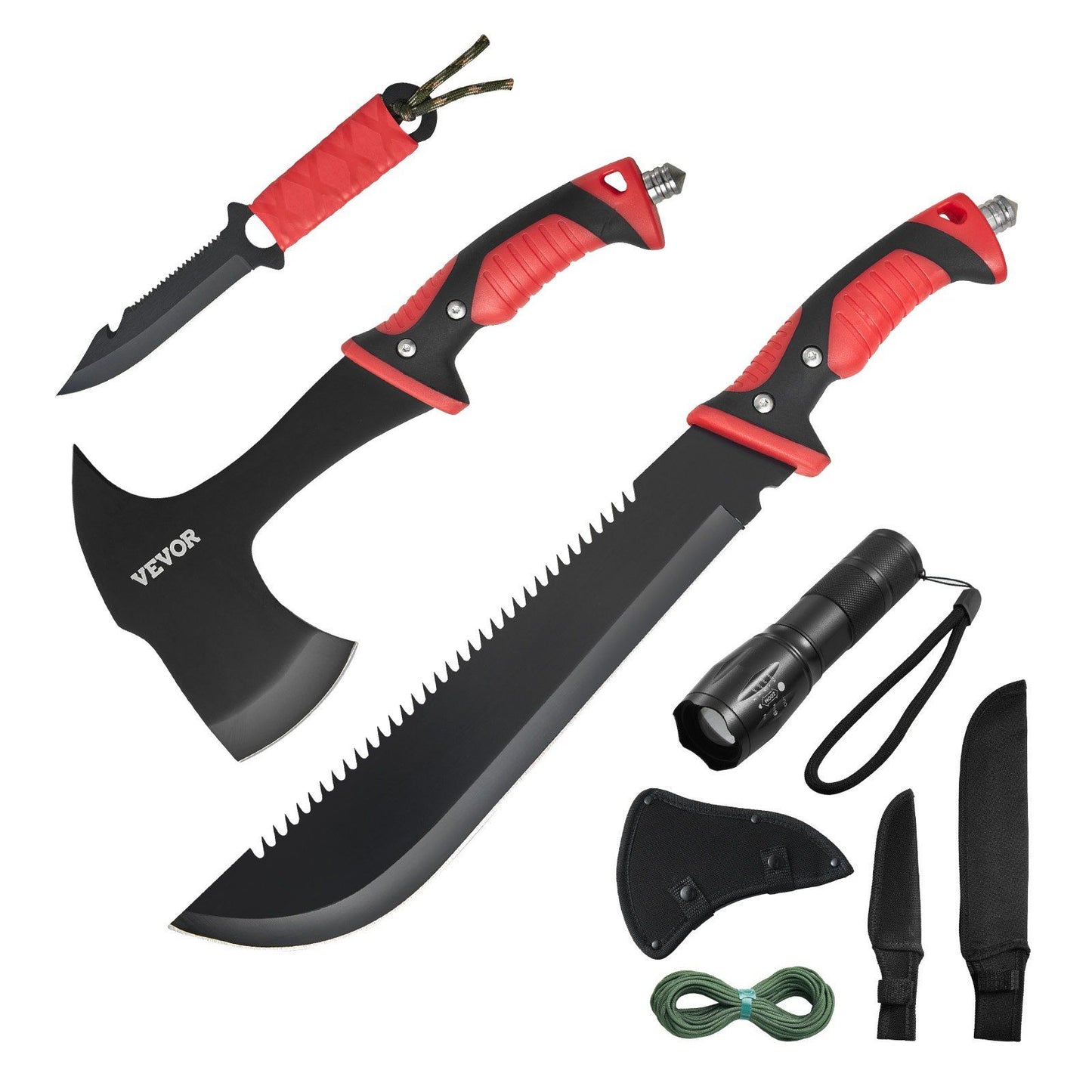 Camping Hatchet & Machete Set | Hunting Knife, Flashlight & Paracord